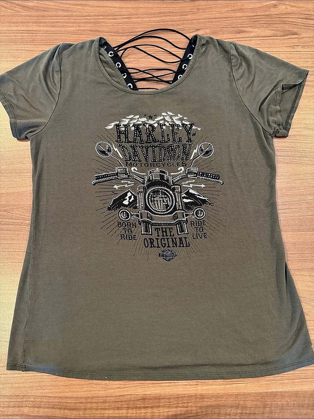 Harley-Davidson Ride The Original Duce Embellished Short Sleeve Tee Green 1X